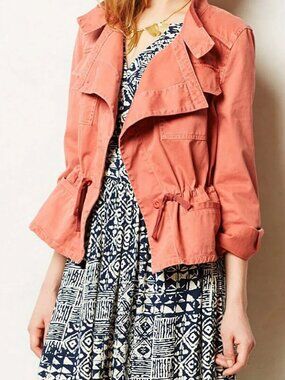 ☀️ Anthropologie Hei Hei Coral Pink Military Utility Field Jacket Size XS NWOT
